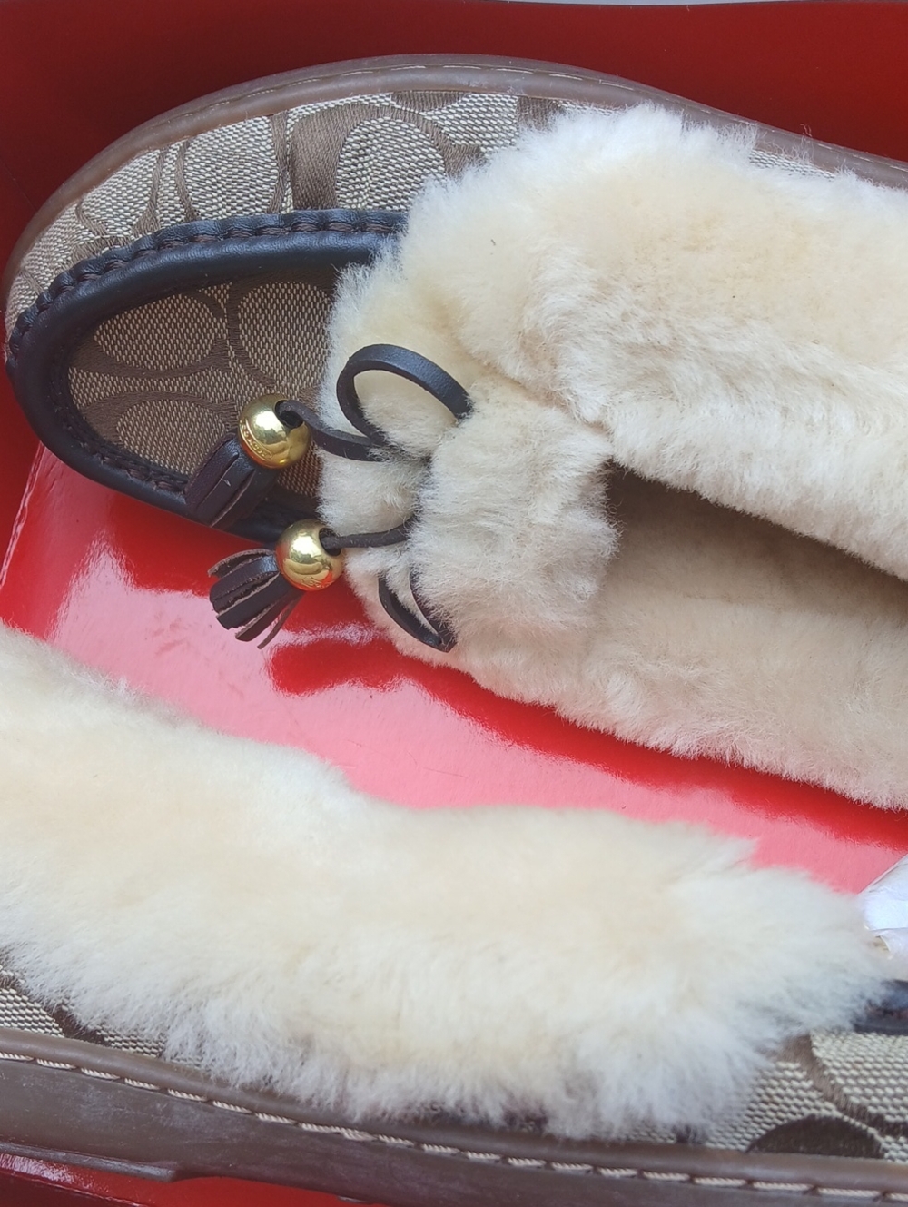 Coach Fiona Signature Shearling Moccasin Slippers Sz 7.5 M - Picture 11 of 12